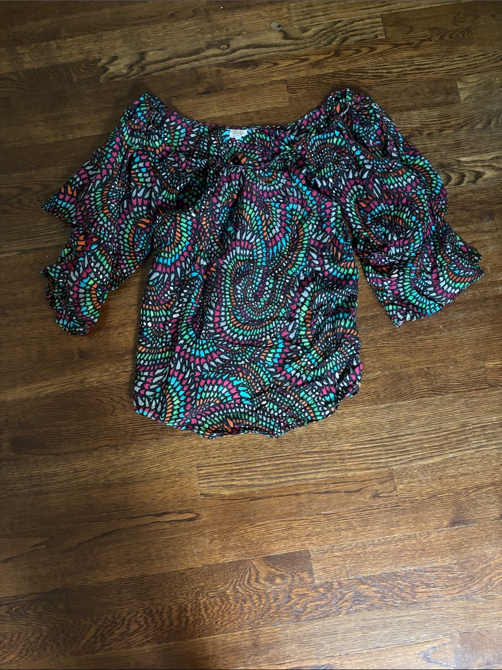 Parker Off-Shoulder Multicolor Swirl Print Blouse
